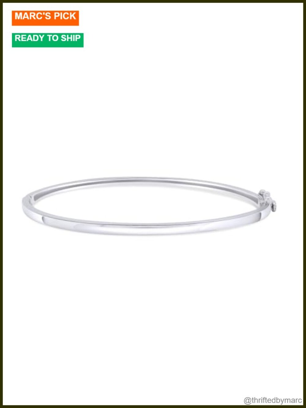 925 Sterling Silver 14K White Gold Plated Bangle Bracelet 7 Inch